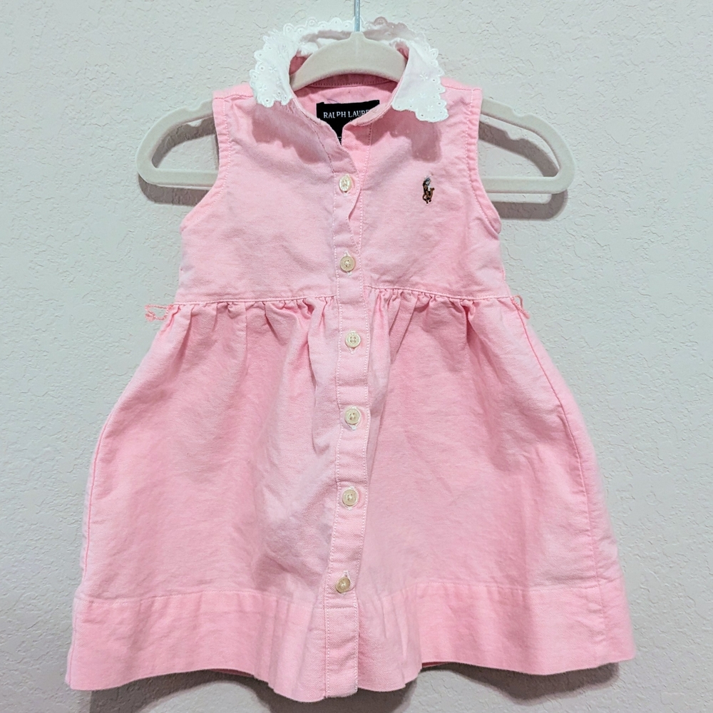 Ralph Lauren Pink Sleeveless Dress with Lace Collar